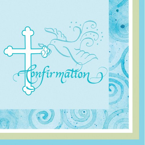 16-Count Paper Beverage Napkins, Confirmation, Blue Cross Faithful Dove