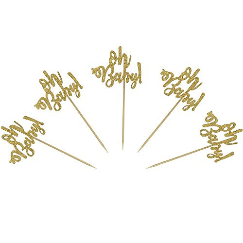 Set of 24 Gold Glitter Oh Baby Cake Cupcake Toppers Picks for Wedding Birthday Baby Shower Party Decorations