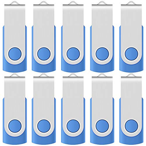 Enfain USB 2.0 Flash Drives 32GB 10 Pack Blue Thumb Drive Swivel Jump Drive Bulk Memory Stick Zip Drives, with LED Indicator, Plus 12 x Removable Mark