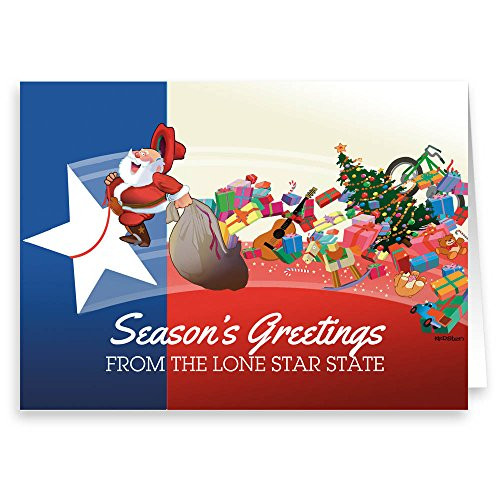 Texas Flag and Santa Christmas Card - 18 Cards & 19 Envelopes Texas Flag and Santa Christmas Card - 18 Cards & 19 Envelopes