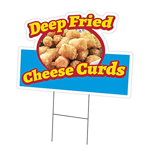Deep Fried Cheese Curds 18" x 24" Yard Sign & Stake | Advertise Your Business | Stake Included Double Sided Image | Made in The USA