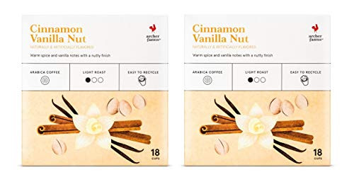 Archer Farms Coffee K Cups Cinnamon Vanilla Nut - Pack of 2 Boxes - 18 K Cups per Box - Light Roast (Cinnamon Vanilla Nut, 2 Boxes, 36 K Cups Total)