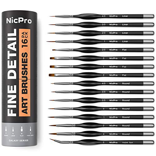 Nicpro New Micro Detail Paint Brush Set,16 Professional Miniature Fine Detail Brushes for Watercolor Oil Acrylic,Craft Models Rock Painting & Paint by