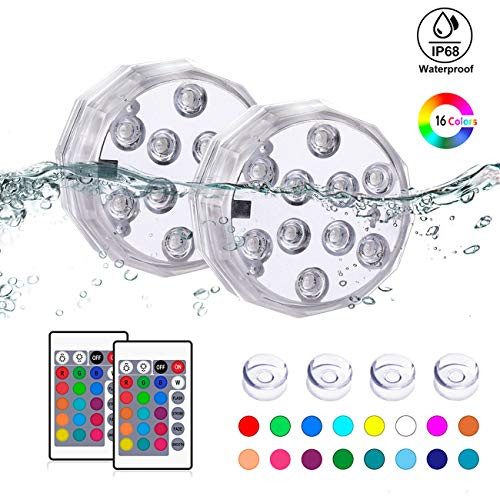 TEPENAR Submersible Led Lights with Remote - Waterproof Underwater Led Light Battery Operated Controlled 16 Color Changing Lamp with 4pcs Suction Cup