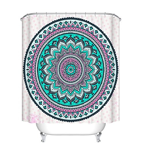 Fangkun Mandala Decor Shower Curtain - Polyester Fabric Bathroom Curtains Set - 12pcs Shower Hooks are Included - 72 x 72 inches