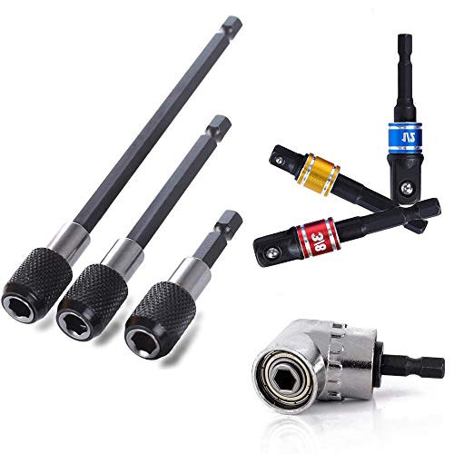 OSOF Extension Bar Hex Shank Socket Adapter Drill Bit, 3Pc Magnetic Screwdriver Bit Holder 2.5" 4" 6" + 3Pc Black 1/4 Hex Shank Screwdriver Bit Holder