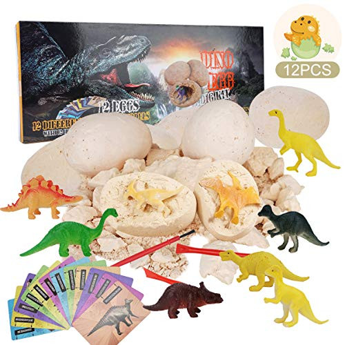Persome Dino Egg Dig Kit Dinosaur Eggs Dig Kits Break Open 12 Unique Large Surprise Dinosaur Filled Eggs & Discover 12 Cute Dinosaurs Easter Egg Toys