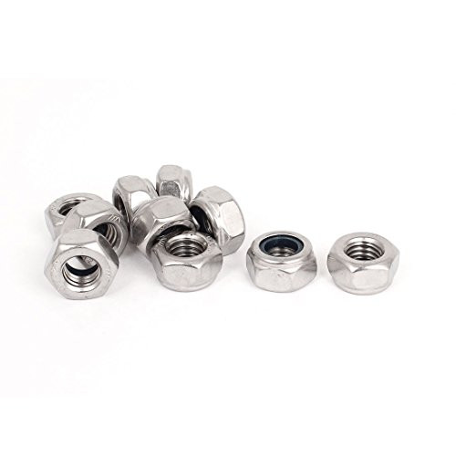 uxcell M10x1.5mm 304 Stainless Steel Nylock Nylon Insert Hex Lock Nuts 10pcs