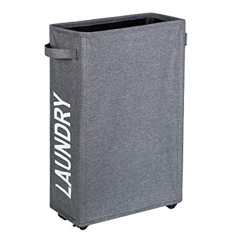 ZERO JET LAG Rolling Slim Laundry Hamper Collapsible Dirty Clothes Hamper Tall Thin Laundry Basket Hamper on Wheels Home Corner Handy Waterproof Sorte