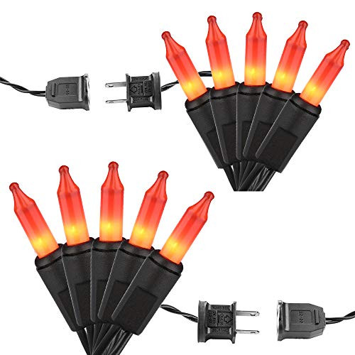 Brizled Orange Halloween Lights, 21.3ft 100-Count Incandescent String Lights Set, 120V UL Certified Lights, Black Wire Mini Light Set for Halloween De