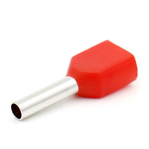 Baomain AWG 18/1.0mm Wire Copper Crimp Connector Twin Insulated Ferrule Pin Cord End Terminal Red 100pcs