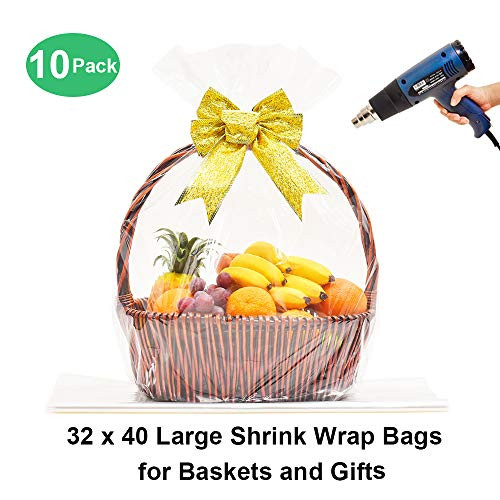LazyMe 32x40 inch, Basket Cellophane Shrink Bags, Shrink Wrap Bags Large, Clear,10 Pack