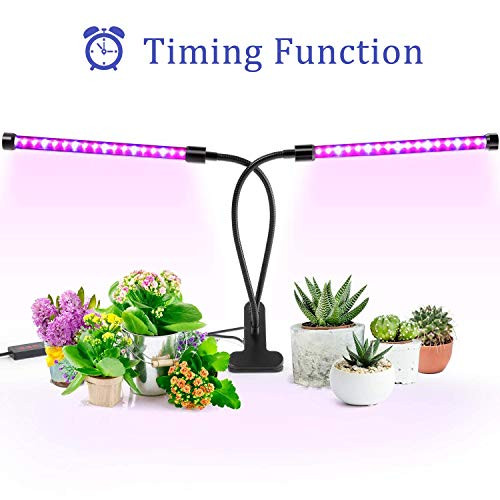 Grow Light, Ankace 40W Dual Head Timing 36 LED 5 Dimmable Levels Plant Grow Lights for Indoor Plants with Red Blue Spectrum, Adjustable Gooseneck, 3 6