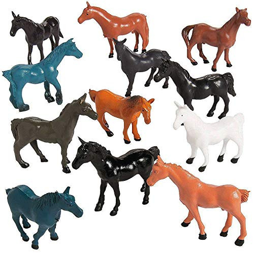 Kicko Vinyl Horse Figures - Pack of 12-2.25 Inches - Assorted Colors Horse Figurines - for Kids Party Favors, Bag Stuffers, Fun, Toy, Prize, Pinata Fi