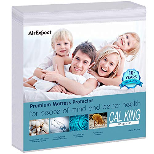 AirExpect Waterproof Mattress Protector Cal King Size 100% Hypoallergenic Breathable Mattress Pad Cover, 18 Deep Pocket, No Vinyl - 72 x 84 AirExpect Waterproof Mattress Protector Cal King Size 100% Hypoallergenic Breathable Mattress Pad Cover, 18 Deep Pocket, No Vinyl - 72 x 84