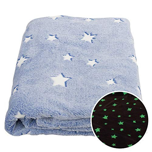 SOCHOW Glow in The Dark Throw Blanket 50 x 60 Inches, Stars Pattern Flannel FleeceBlanket, All Seasons Blue Blanket for Kids