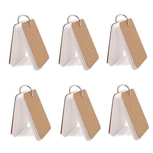 Koogel Index Cards,300 Pieces 2.2 x 3.5 Inches Flash Cards White Study Cards Note Cards Kraft Paper Cards Study Supplies with Binder Ring (50 Sheets p
