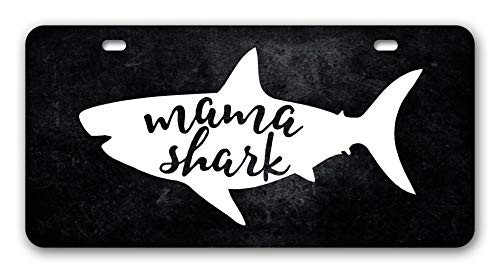 N/O Mama Shark License Plate Black Personalized Car Tag Decor Auto Tag Novelty Front License Plate Cover for Mom Gift - Mirrored Acrylic,High Gloss Al