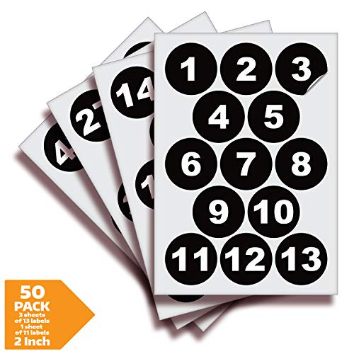 Black Vinyl Consecutive Number Stickers - 1 to 50, 2 inch Self-Adhesive - Premium Decal for Indoor & Outdoor, Ideal for Inventory, Storage, Organizing