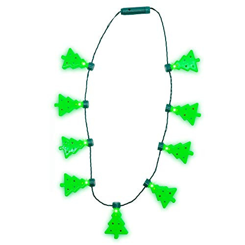 LED Light Up Festive Green Christmas Tree Necklace Party Favor