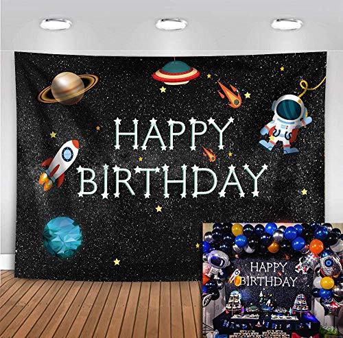 BINQOO 7x5ft Outer Space Rocket Astronaut Theme Backdrop Astrology Astronomy Planet Galaxy Photo Background Kids Childrens Boys Birthday Party Decorat