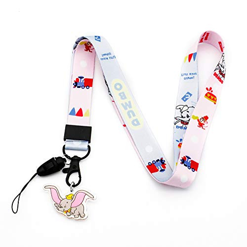 Dumbo Print Lanyard Key Chain ID Card Badge Holder Pink Elephant Gifts (Pink)