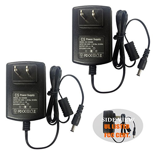 2pack AC to DC 12V 3A 12V3A Power Adapter Supply Switching for Cameras DVR NVR LED Light Strip DC5.52.1mm UL Listed FCC