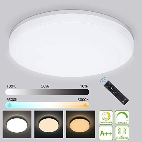 LED Ceiling Light Fixtures Dimmable 3000K-6500K 3 Color Changing, Oeegoo 24W 2400LM Flush Mount LED Ceiling Lamp with Remote Control, 10%-100% Brightn