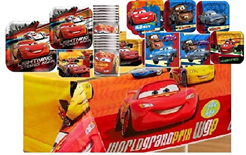 Disney Cars 2 Deluxe Party Supplies Pack Including Plates, Cups, Tablecover and Napkins- 16 Guest