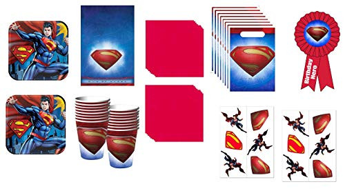 Superman Party Supplies Pack Including Plates, Cups, Napkins and Tablecover - 16 Guests