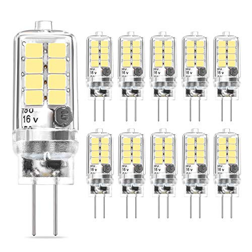 G4 LED Bulb 3W Equivalent to 20W 30W Halogen Bulbs, Daylight White 6000K 360 Beam Angle AC/DC 12V G4 Bi-Pin LED Light Lamp, Not Dimmable,10 Pack