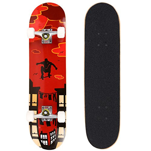 Pro Skateboard - 31" X 8" Complete Skateboard, 9 Layer Maple Wood Skateboard Deck with Double Kick Concave Design for Kids Boys Youths Beginners