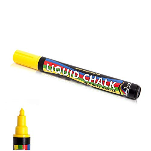 Rainbow Liquid Chalk Marker Pen Yellow - Chisel Tip - Paint on Chalkboard, Blackboard Wet Erase Washable Colored Pens