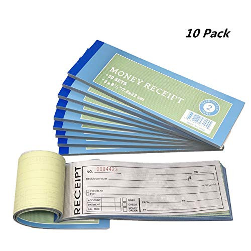 10 Pack Rent Receipt Book, Sales Receipt Invoice Book Carbonless Copy Duplicate 2 Parts 50 Sets 8.5" X 2.75"