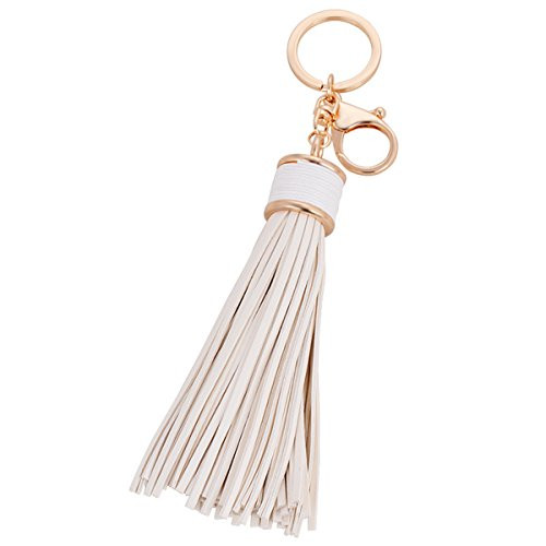 Leather Tassle Keychain Charm Pendant Handbag Bag Keychain Key Ring (White)