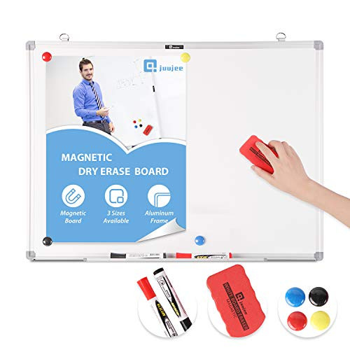 JuuJee 18x24 inch Dry Erase Magnetic WhiteBoard with Movable Pen Tray Lightweight White Board Slimline Aluminum Frame for Office Home School, Include