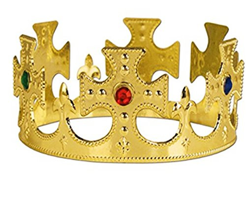 PlayO Gold King Jeweled Crown Pack of 12 - Perfect King Costume Accessories PlayO Gold King Jeweled Crown Pack of 12 - Perfect King Costume Accessories