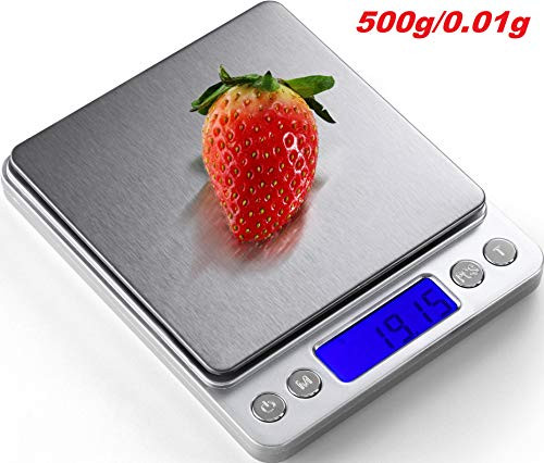 Digital Kitchen Scale 500g / 0.01g ; Mini Pocket Jewelry Scale, Food Scale for Kitchen, 2 Trays, 6 Units, Auto Off, Tare, PCS Function, Stainless Stee Digital Kitchen Scale 500g / 0.01g ; Mini Pocket Jewelry Scale, Food Scale for Kitchen, 2 Trays, 6 Units, Auto Off, Tare, PCS Function, Stainless Stee