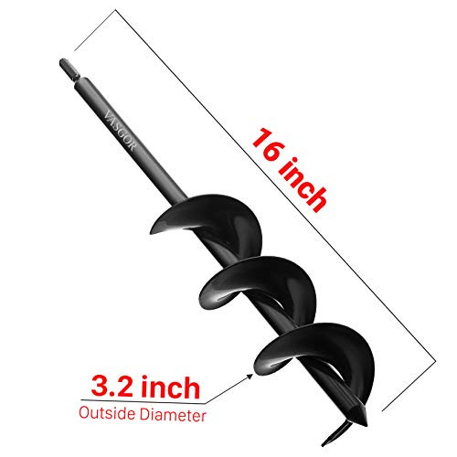 VASGOR 16" x 3.2" Solid Shaft Auger Drill Bit for Planting - Easy Planter Garden Auger - Bulb & Bedding Plant Augers - Post Hole Digger for 3/8 Hex Dr VASGOR 16" x 3.2" Solid Shaft Auger Drill Bit for Planting - Easy Planter Garden Auger - Bulb & Bedding Plant Augers - Post Hole Digger for 3/8 Hex Dr