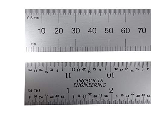 PEC Tools 262-006 6" Inch/MM USA Rigid Steel Rule, reads 32nds, 64ths, 1mm, 1/2mm.