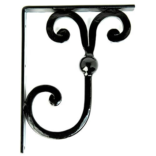 Black Scroll 9x7 Premium Heavy Duty Wrought Iron Countertop Brackets | Handcrafted Powder Coated Decorative Bracket Corbels for use with Interior/Exte