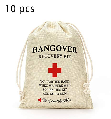Wedding Party Gift Bags- Wedding Party Decorations, Engagement Party Hangover Kit Bags - Set of 10
