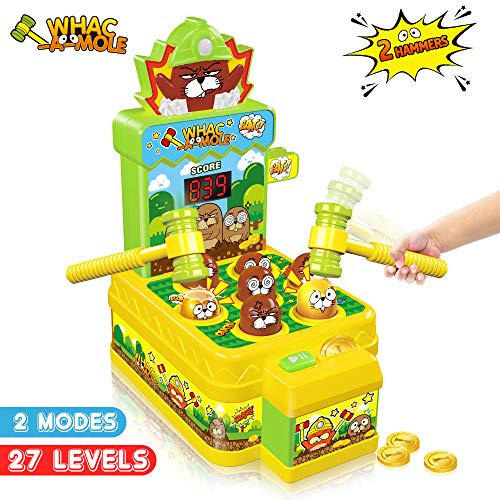 VATOS Whac-A-Mole Game, Mini Electronic Arcade Game with 2 Hammers, Pounding Toys Toddler Toys for 3 4 5 6 7 8 Years Old Boys Girls, Whack A Mole Toy,