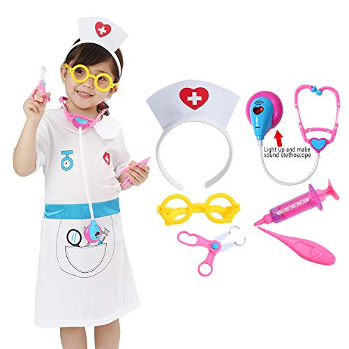 Wizland Child Role Play Costume Dress up Nurse Costume Nurse Kit for Kids,5-7yrs