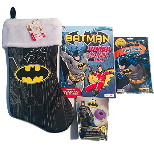 BundlesRUs Batman Themed Christmas Stocking Gift Set - Batman Coloring Book, Batman Grab & Go Play Pack, Gotham Grape Scented Color Twist Bath Bomb &