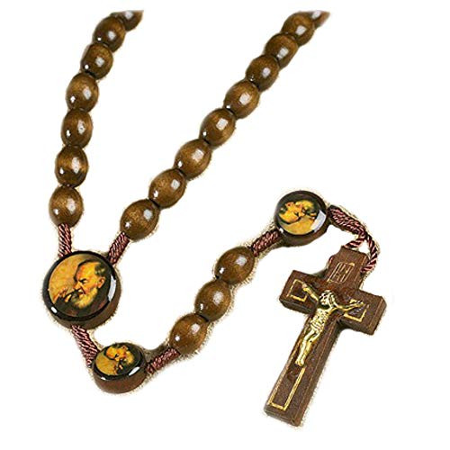 Saint St Padre Pio Pietrelcina 10MM Wood Bead 19" Cord Rosary with Prayer Card Saint St Padre Pio Pietrelcina 10MM Wood Bead 19" Cord Rosary with Prayer Card