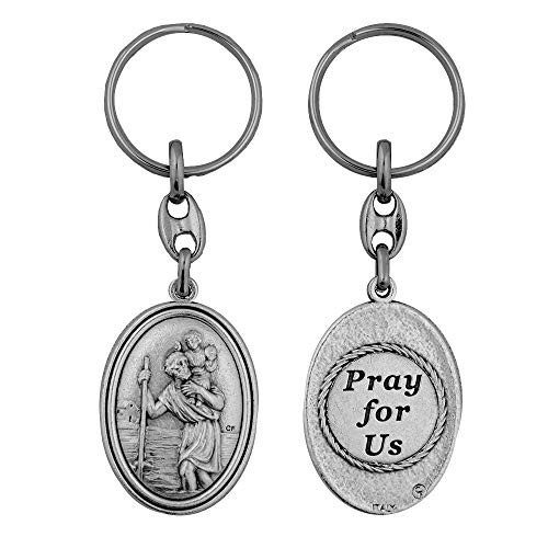 Vatican Art Saint Christopher Keychain | A for New Drivers or Confirmation | Pray for Us Inscribed on Back | Durable Pewter Metal | Christian Automotive