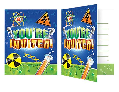Mad Scientist Themed Party Invitations - 16 count w/envelopes