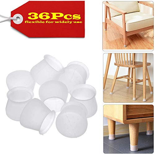 Furniture Silicon Protection Cover, 36 Pcs Chair Leg Caps Silicone Floor Protectors for Round & Square Furniture Feet, Anti-Slip, Prevent Scratches an