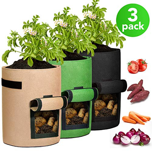 WOHOUS 3-Pack 10 Gallon Plant Grow Bags Heavy Duty Aeration Fabric Pots Thickened Nonwoven 10 Gallon Fabric Pots Plant Grow Bags with Handles (3, 10 G WOHOUS 3-Pack 10 Gallon Plant Grow Bags Heavy Duty Aeration Fabric Pots Thickened Nonwoven 10 Gallon Fabric Pots Plant Grow Bags with Handles (3, 10 G